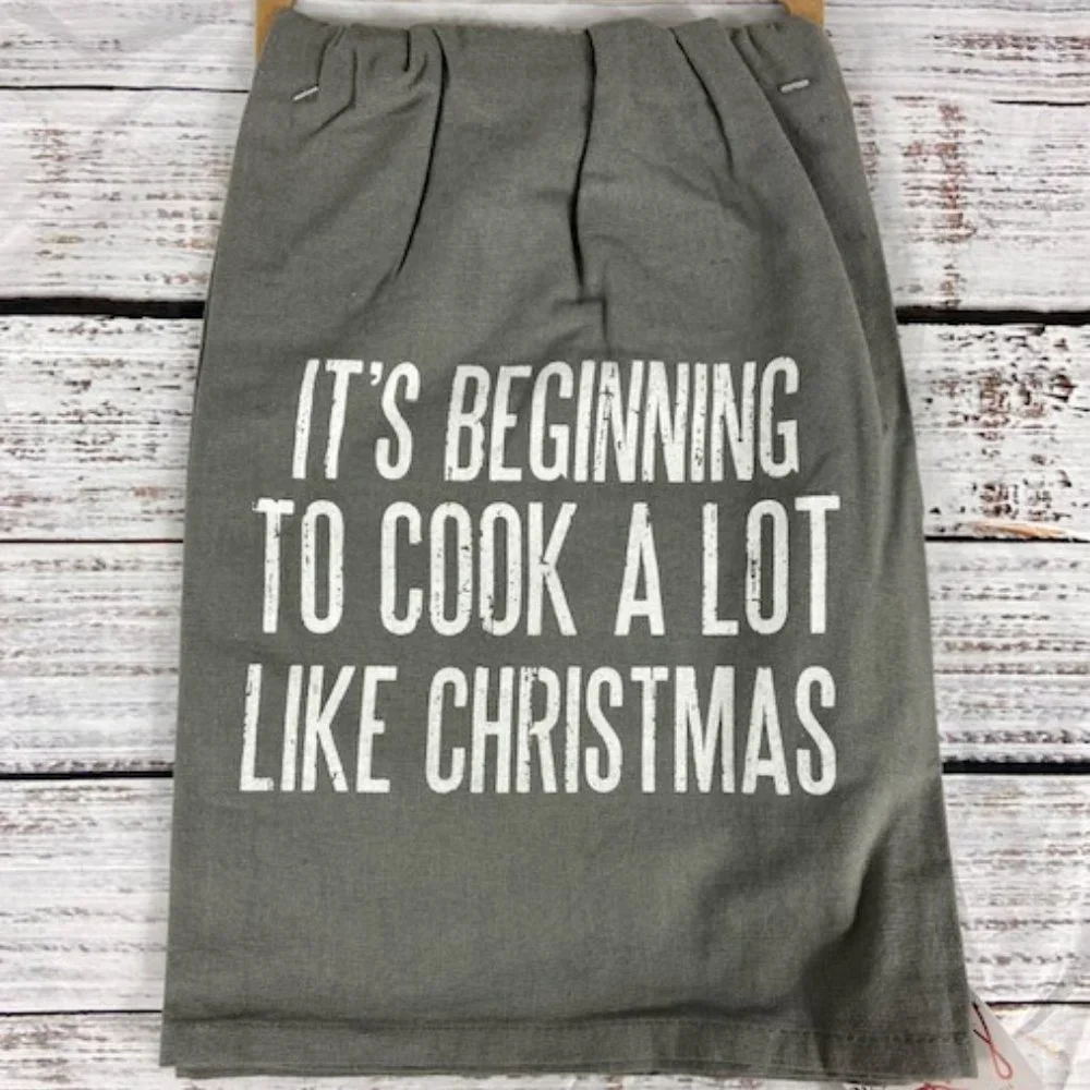 Primitives by Kathy 28 x 28 Gray Towel It's Beginning to Cook Like Christmas - Picture 1 of 2